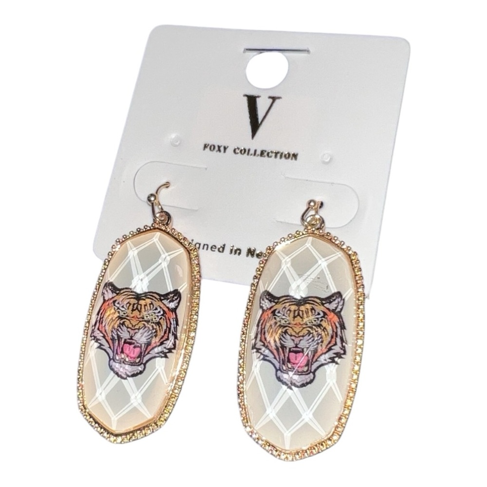 Gold and White Tiger Earrings